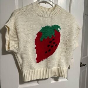 Anthropologie Cream Crop Sweater with Strawberry